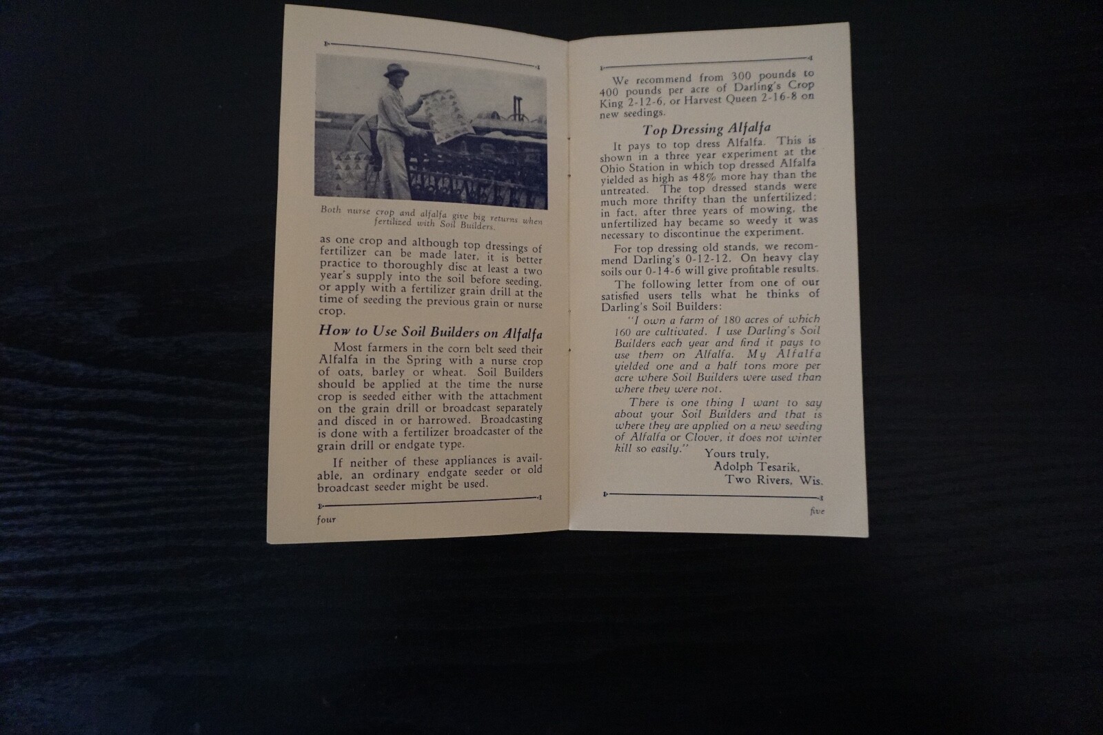 VINTAGE DARLING’S SOIL BUILDERS FOR ALFALFA CLOVER AND SWEET CLOVER, BROCHURE AD