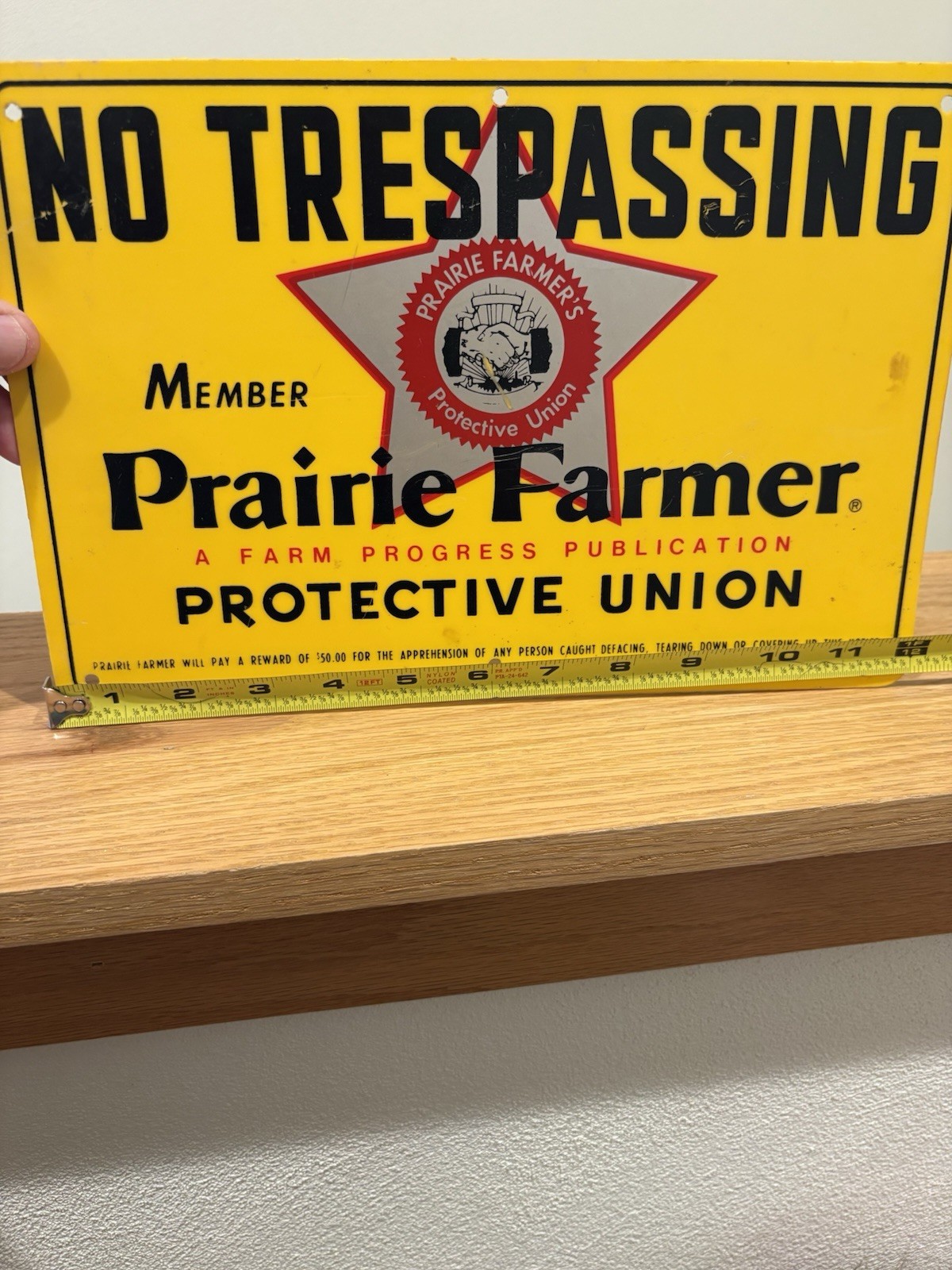 Vintage PRAIRIE FARMER PROTECTIVE UNION No Trespassing Sign 12″x8″ Plastic