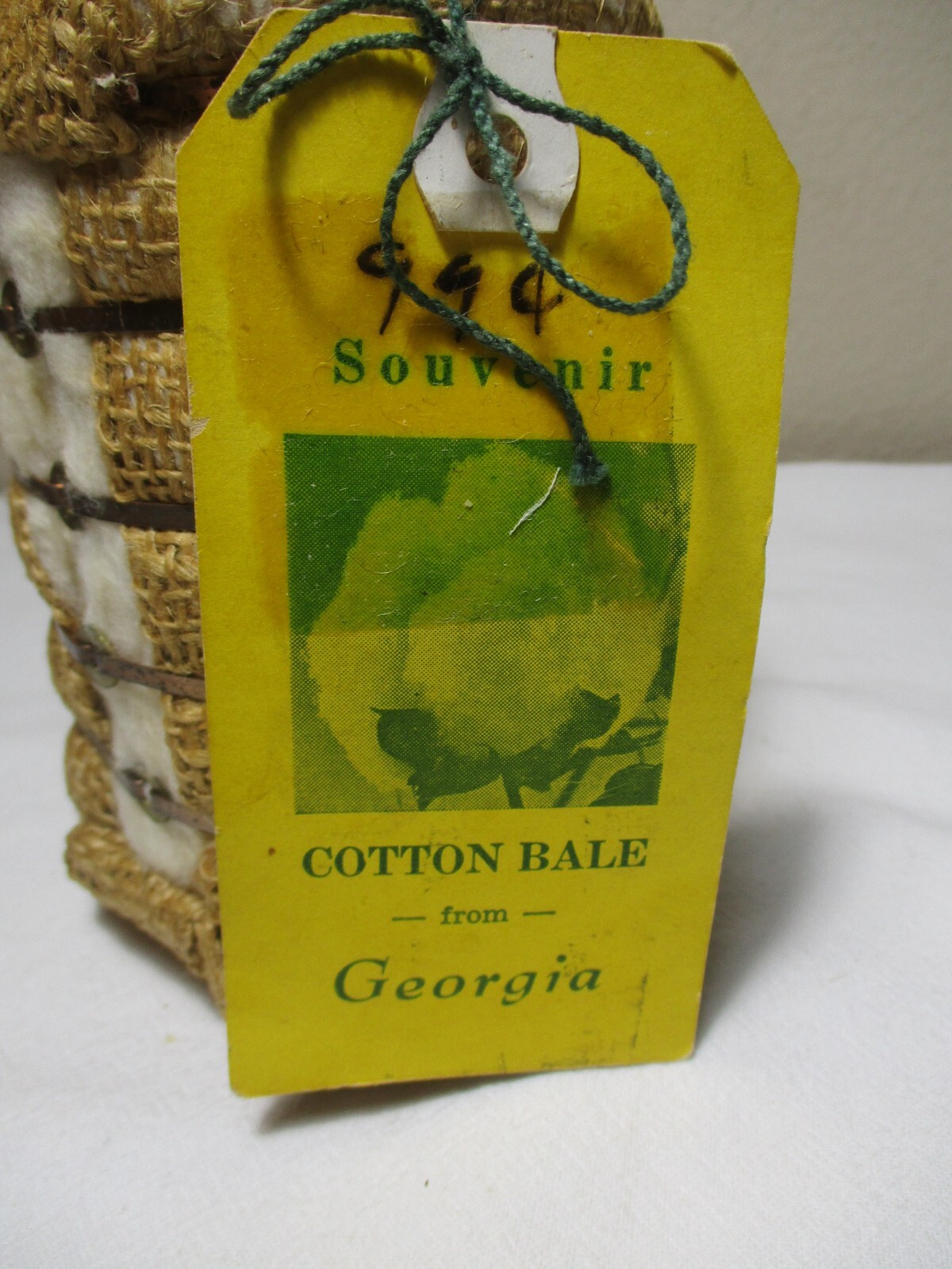 VINTAGE 5″ REAL SOUVENIR COTTON BALE from GEORGIA with TAG