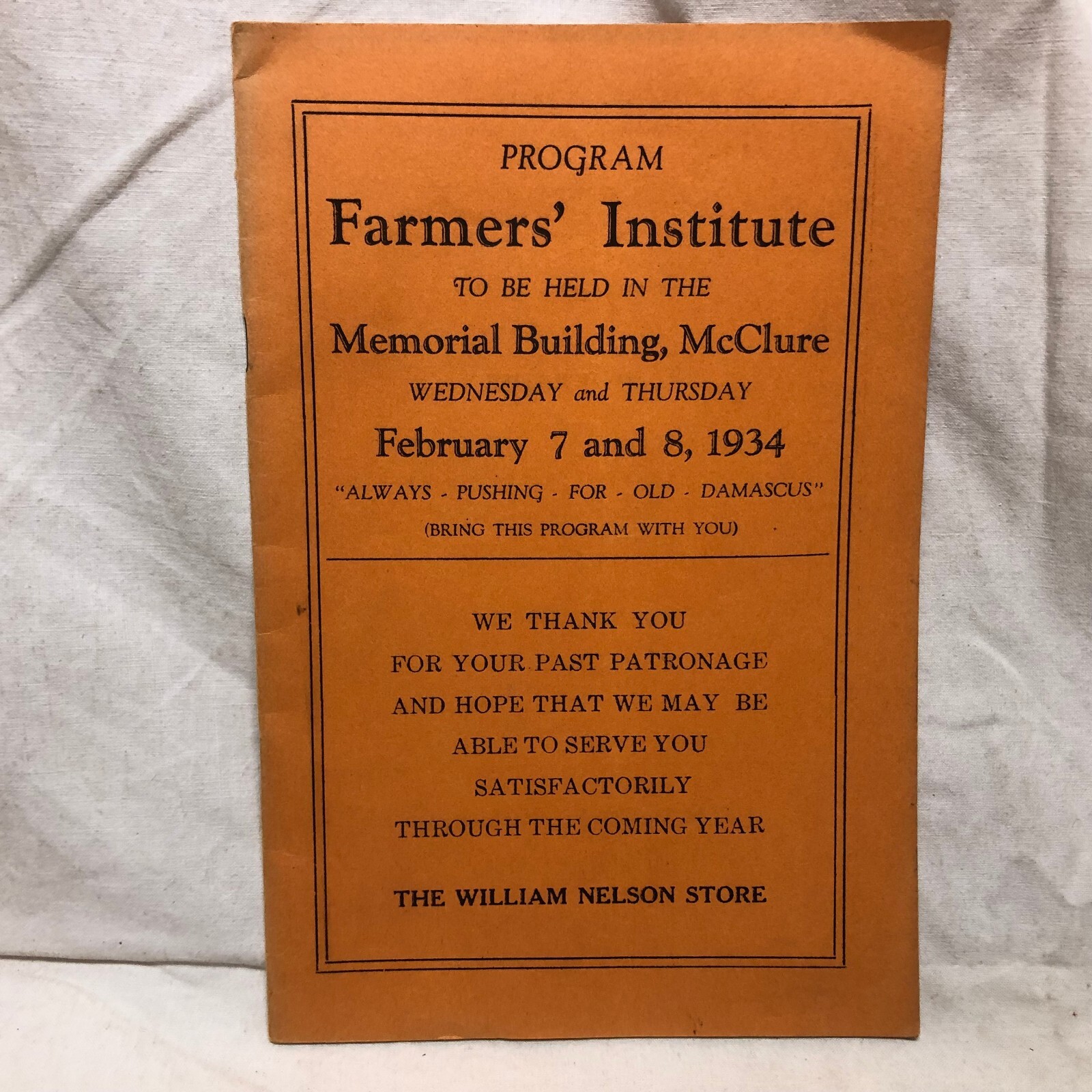 Vintage Farmers’ Institute Program 1934 Advertising Napoleon & McClure Ohio