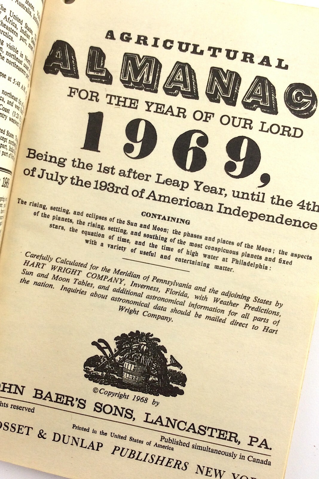 Baers Agriculture Almanac 1969 Events Information Grosset Dunlap New York M103