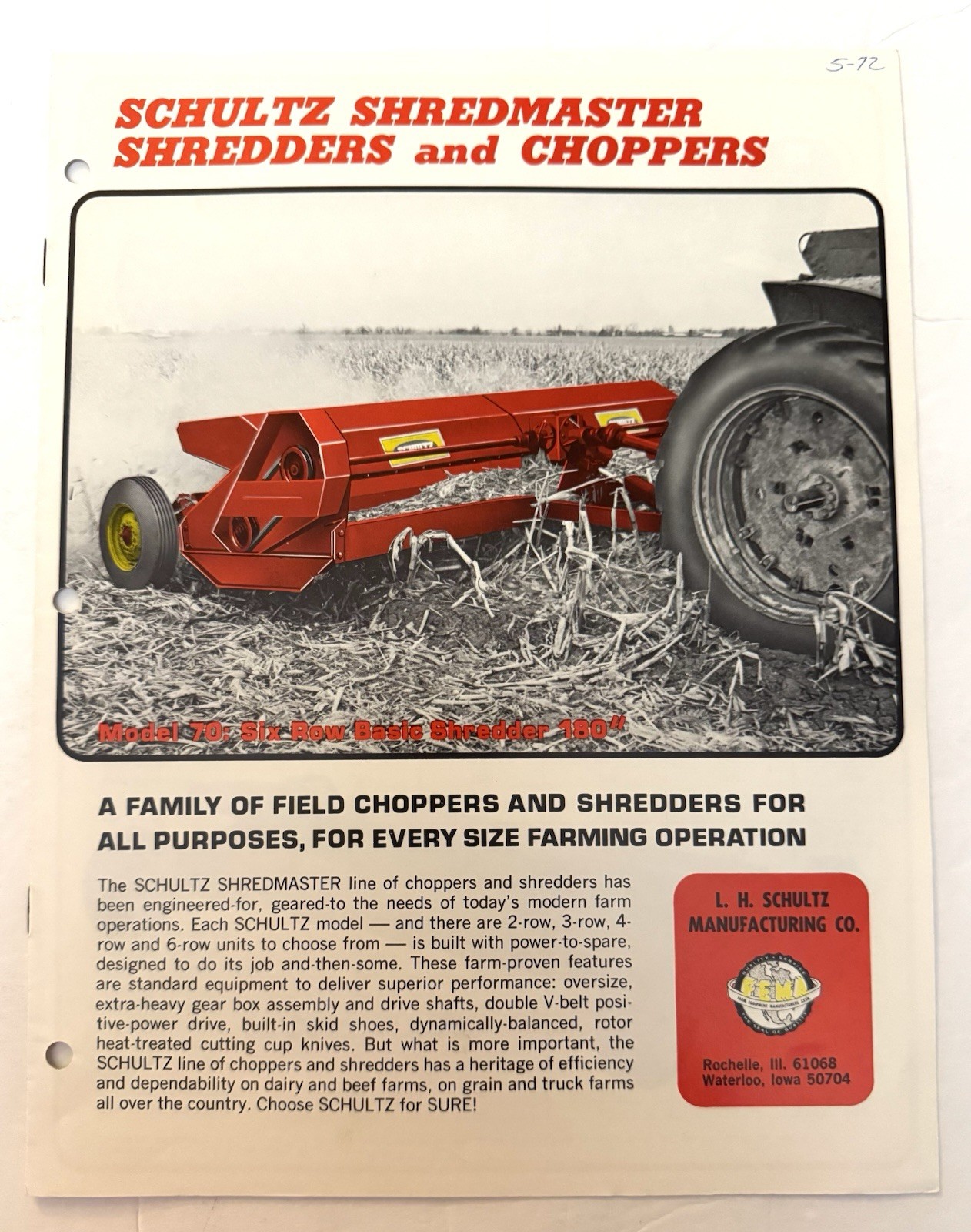 Vtg 1972 & 1988 Set Of 2 Farming Agricultural Shultz Mfg Dealer Sales Brochures