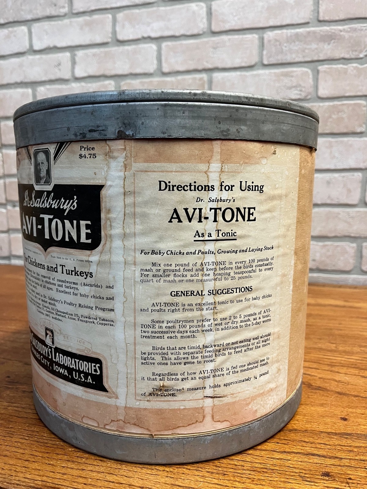 Vintage 1940s Dr. Salsbury’s Avi-Tone Poultry Feed Treatment Advertising Can