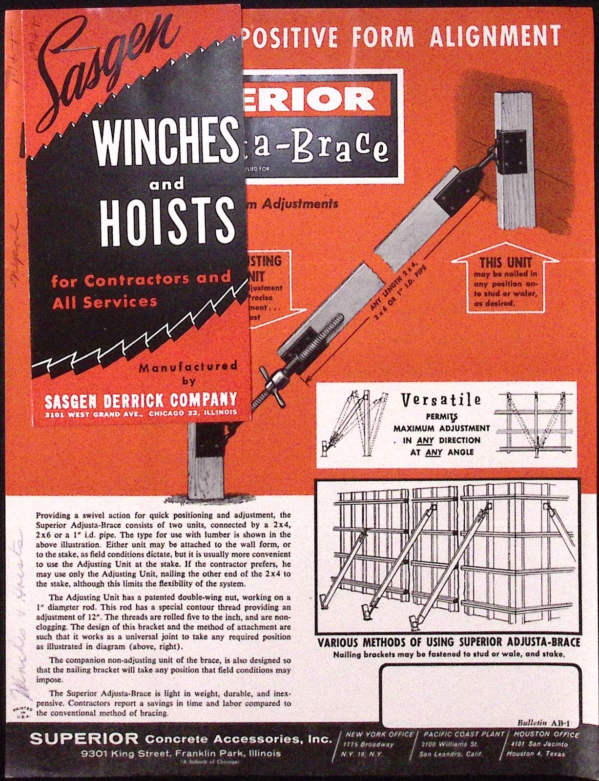 1950s Sasgen Winches hoists for Contractors Sasgen Derrick Co Brochure