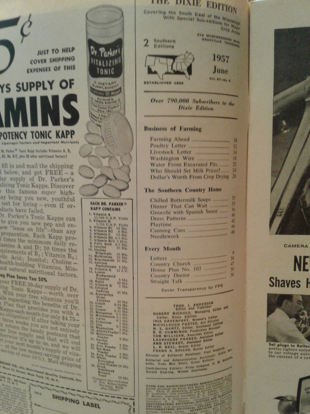 June 1957 FARM & RANCH mag SOUTHERN AGRICULTURIST adver DIXIE EDITION cars IH