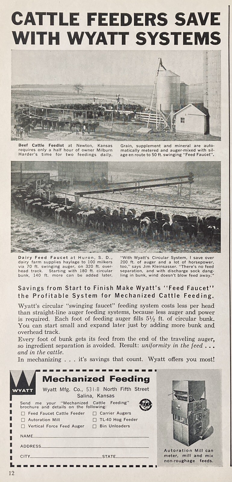 1965 AD.(XH48)~WYATT MFG. CO. SALINA, KS. WYATT CATTLE FEEDING SYSTEMS