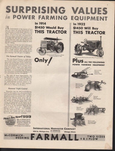 1932 MCCORMICK DEERING FARMALL TRACTOR POWER EQUIPMENT AGRICULTURE AD 10334