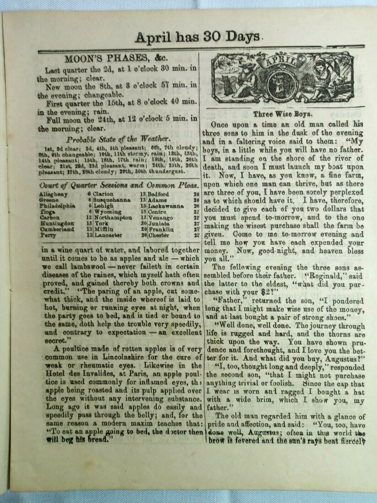 1891 John Bear Baer’s Agricultural Almanac Lancaster, PA Antique Farmers Vintage