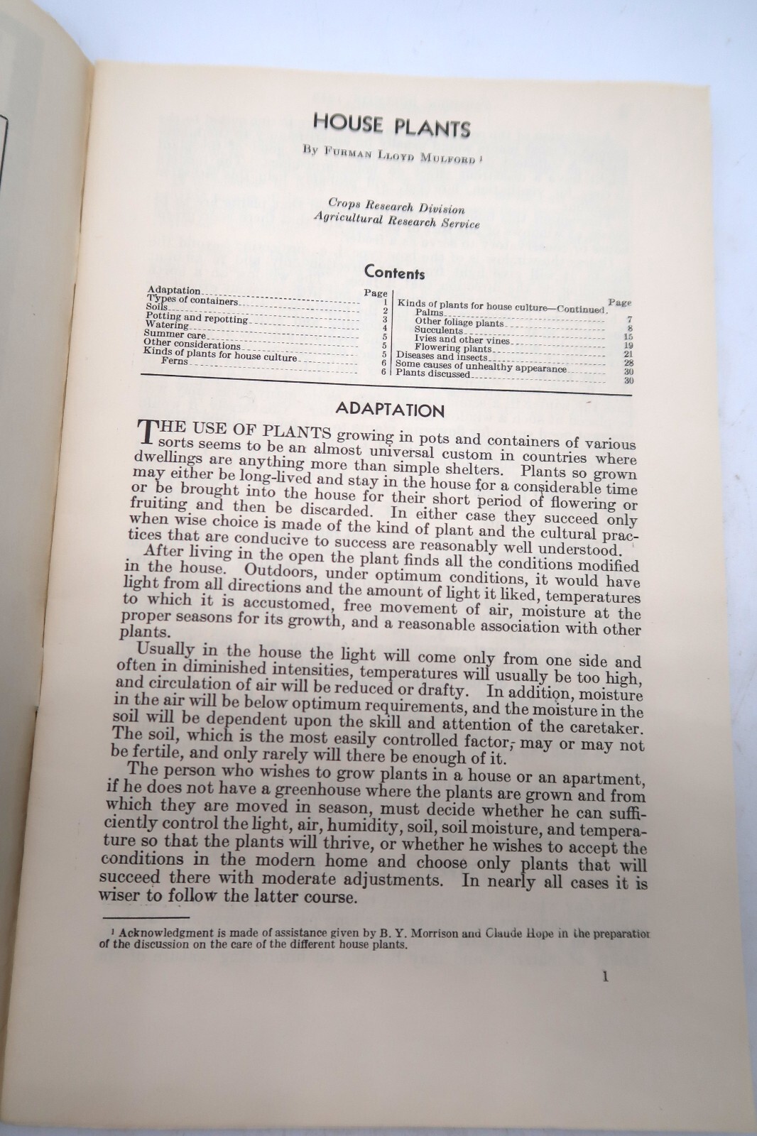 1941 USDA Farmers’ Bulletin No. 1872 House Plants Ephemera Furman Lloyd Mulford