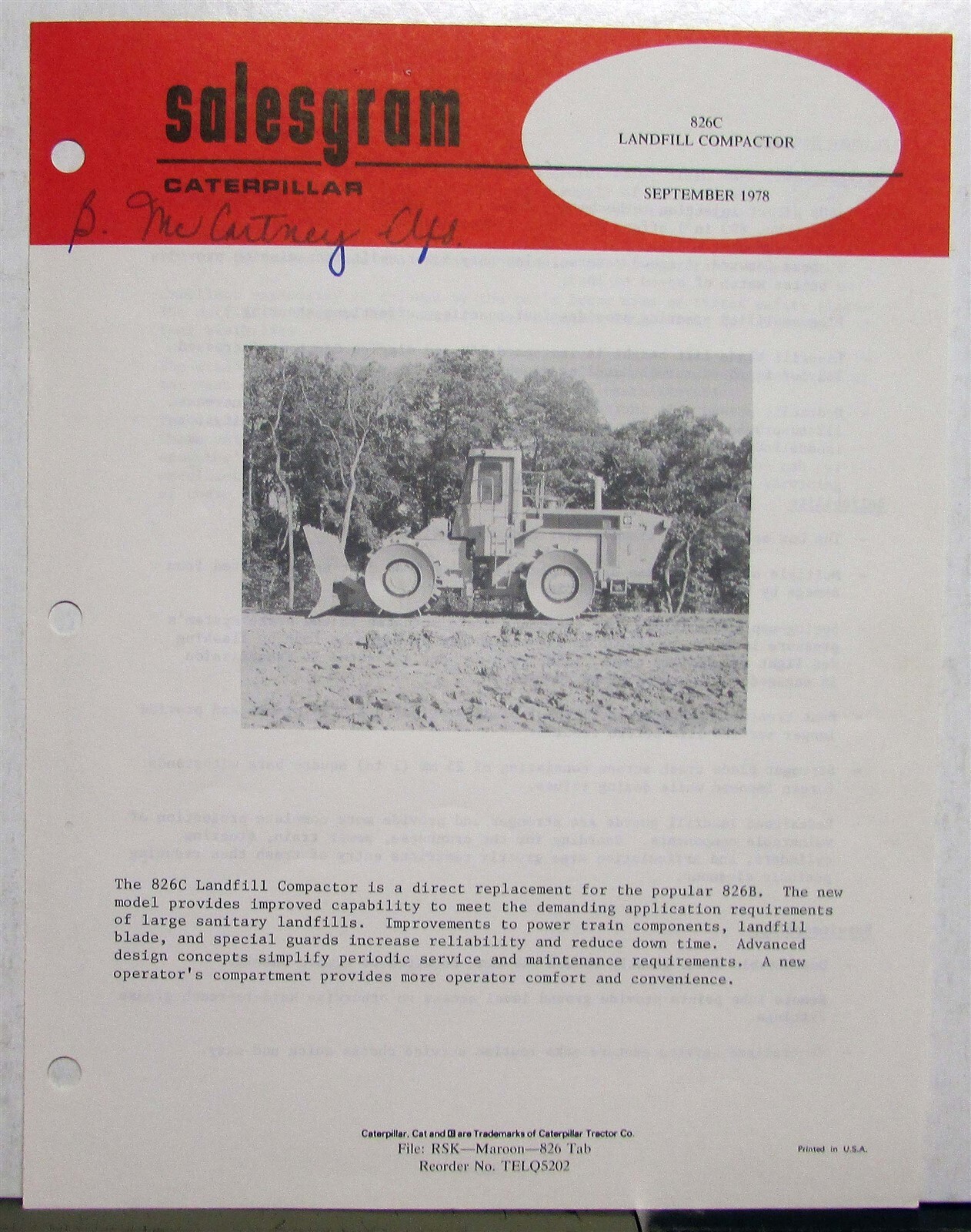 1978 Caterpillar 826C Landfill Compactor Features Construction Salesgram