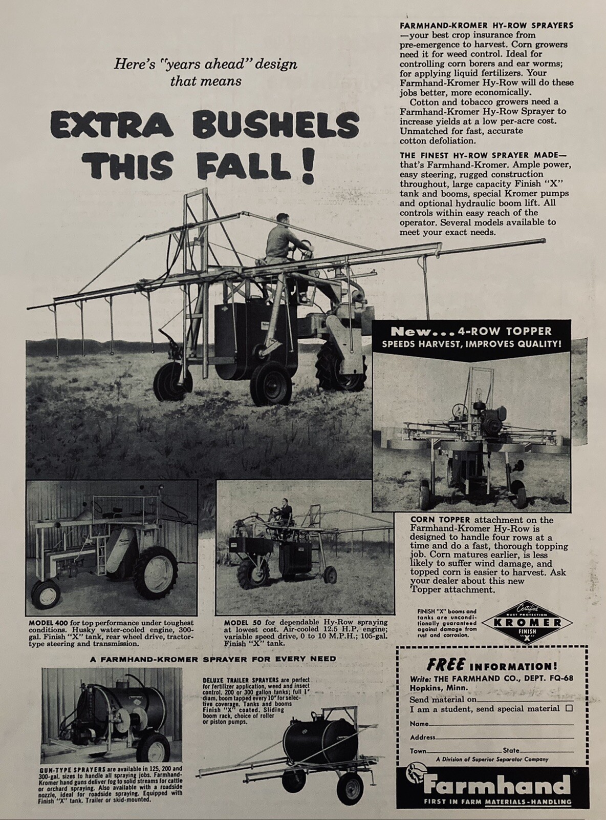 1964 AD(XH54)~FARMHAND CO. HOPKINS, MINN. FARMHAND-KROMER HY-ROW SYRAYER