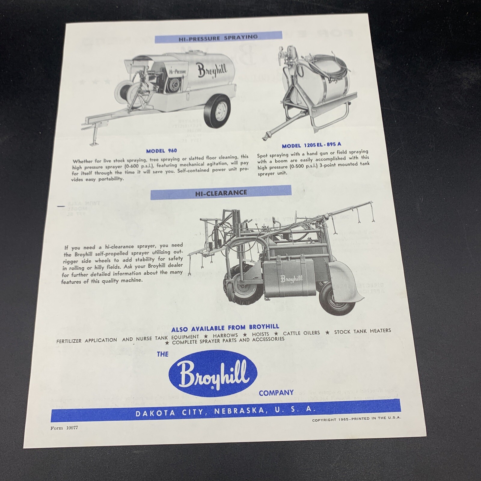 Lot of 3 Broyhill Company Farm Equipment Sales Brochures-Dakota City Nebraska