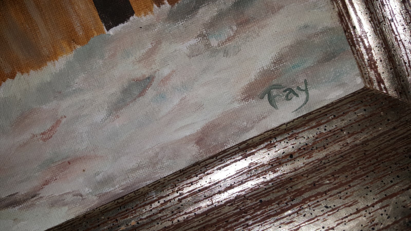 SIGNED PAINTING “FAY” OIL ON CANVAS IN FRAME FARM, BARN, MILL SCENE LOOK! WINTER