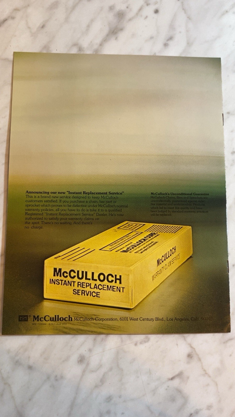 Vintage McCulloch Chains, Bars, Sprockets Advertising Brochure 1972