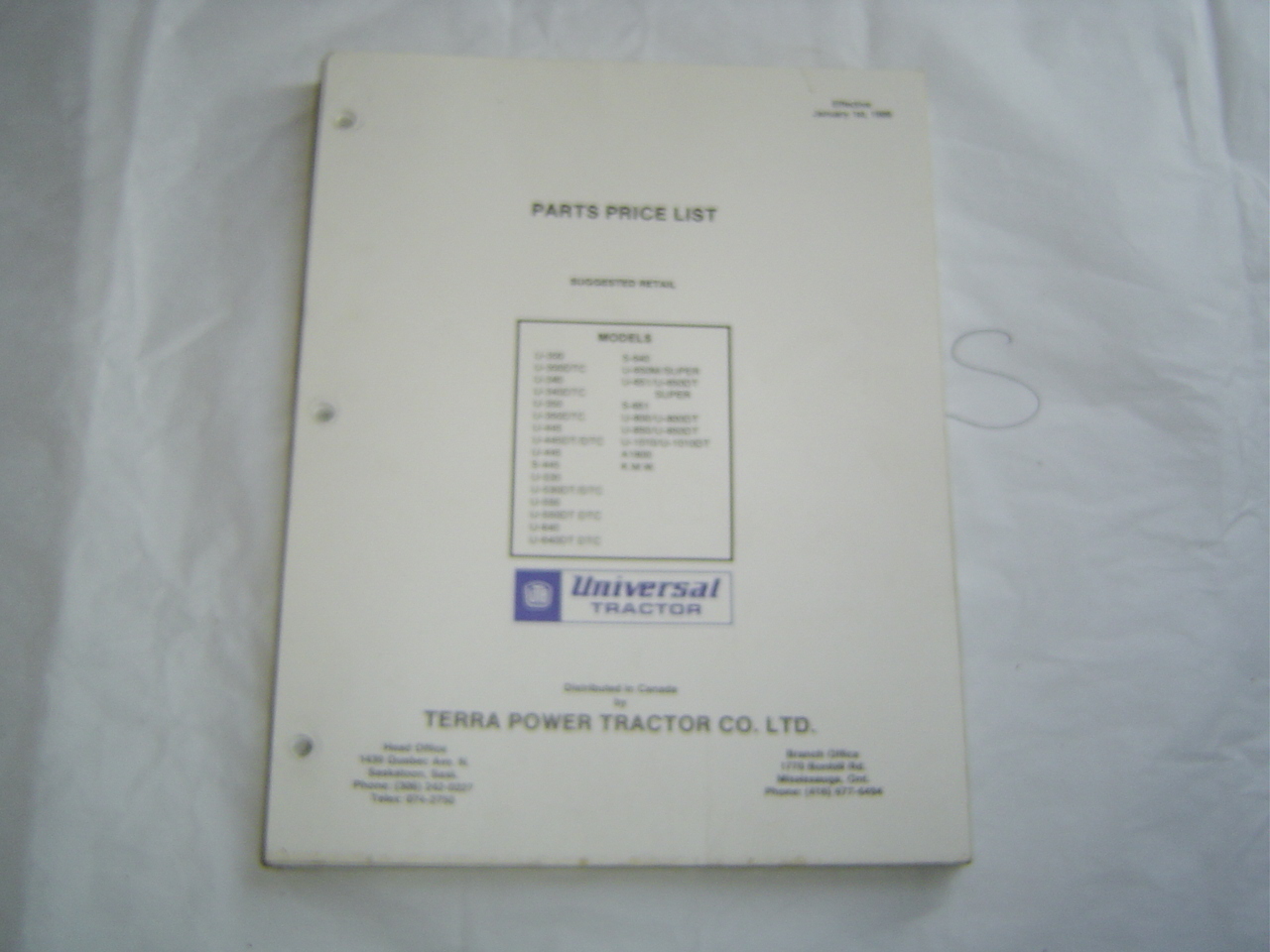 Universal tractor master service part price list catalog manual