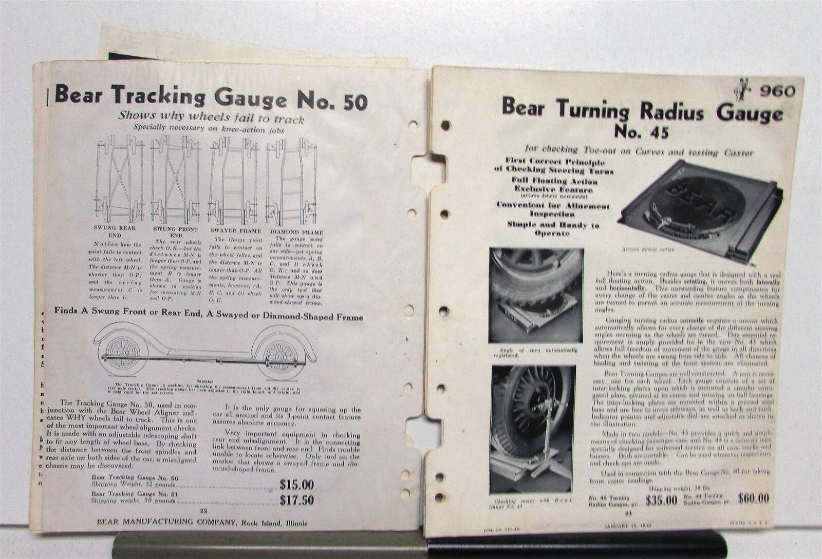 1936 Bear Axel Frame Wheel Steering Alignment Lot Of 14 Service Data Sheets