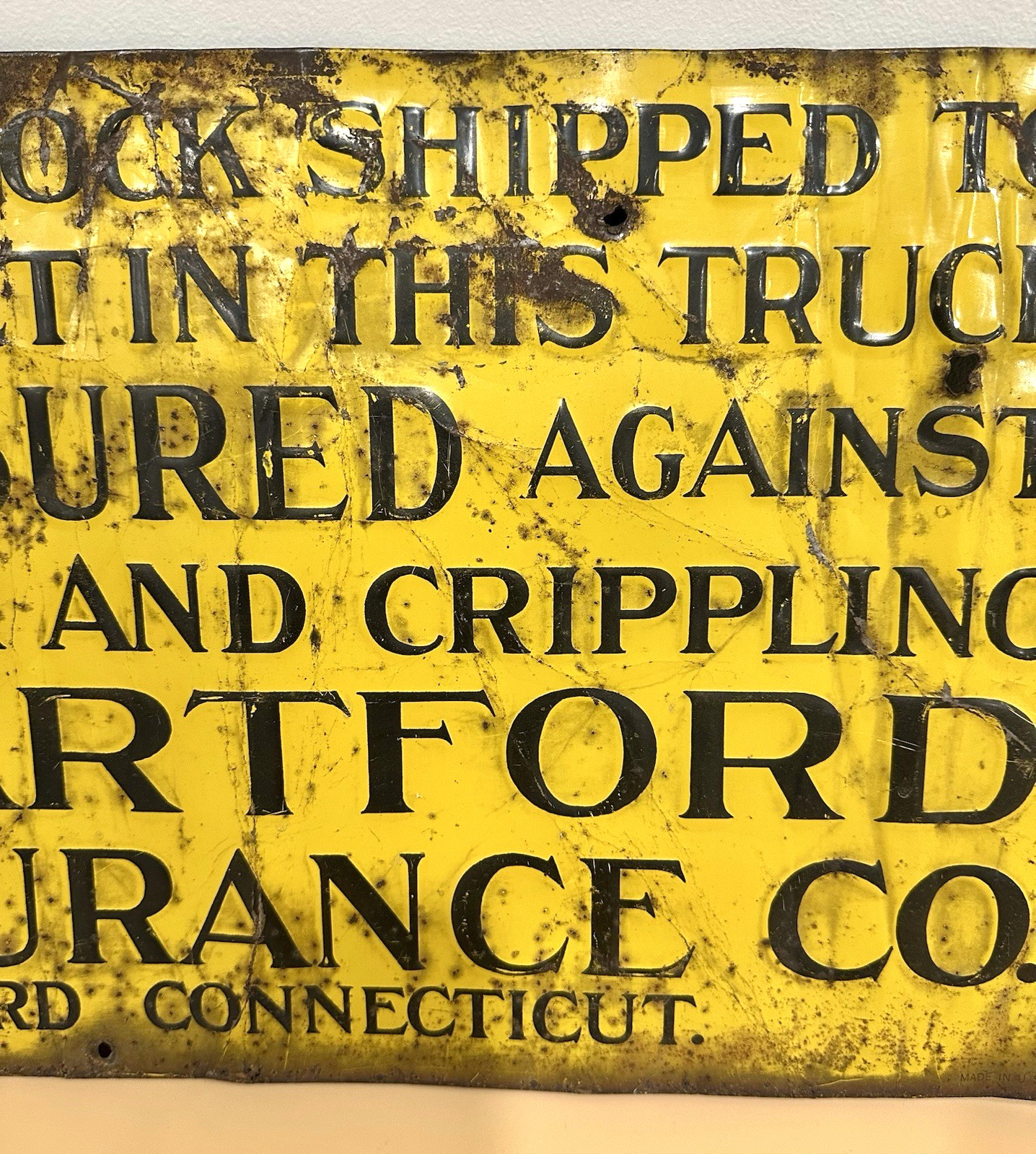 Vintage Hartford Fire Insurance Live Stock Market Metal Sign 23 1/2″ X 11 1/4″