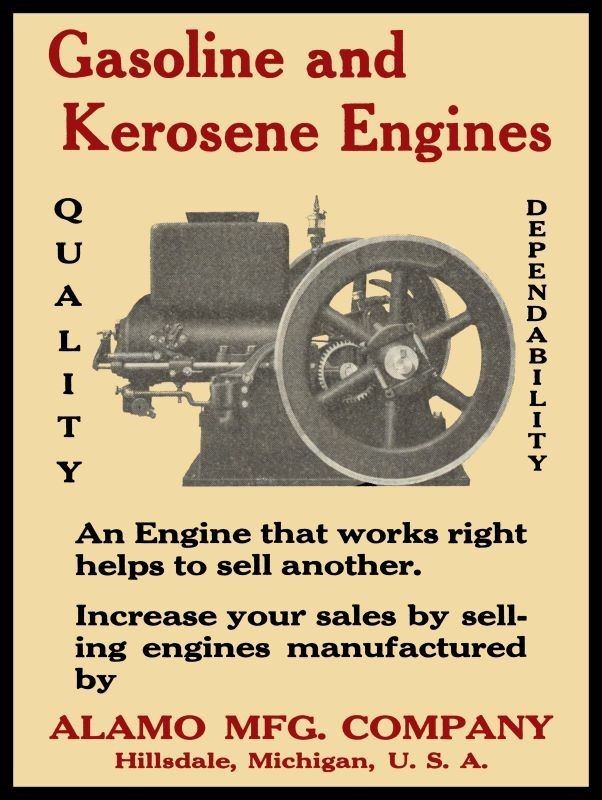 1917 ALAMO Gas & Kerosene Engines, Hillsdale MI NEW METAL SIGN: 9×12″ Ships Free
