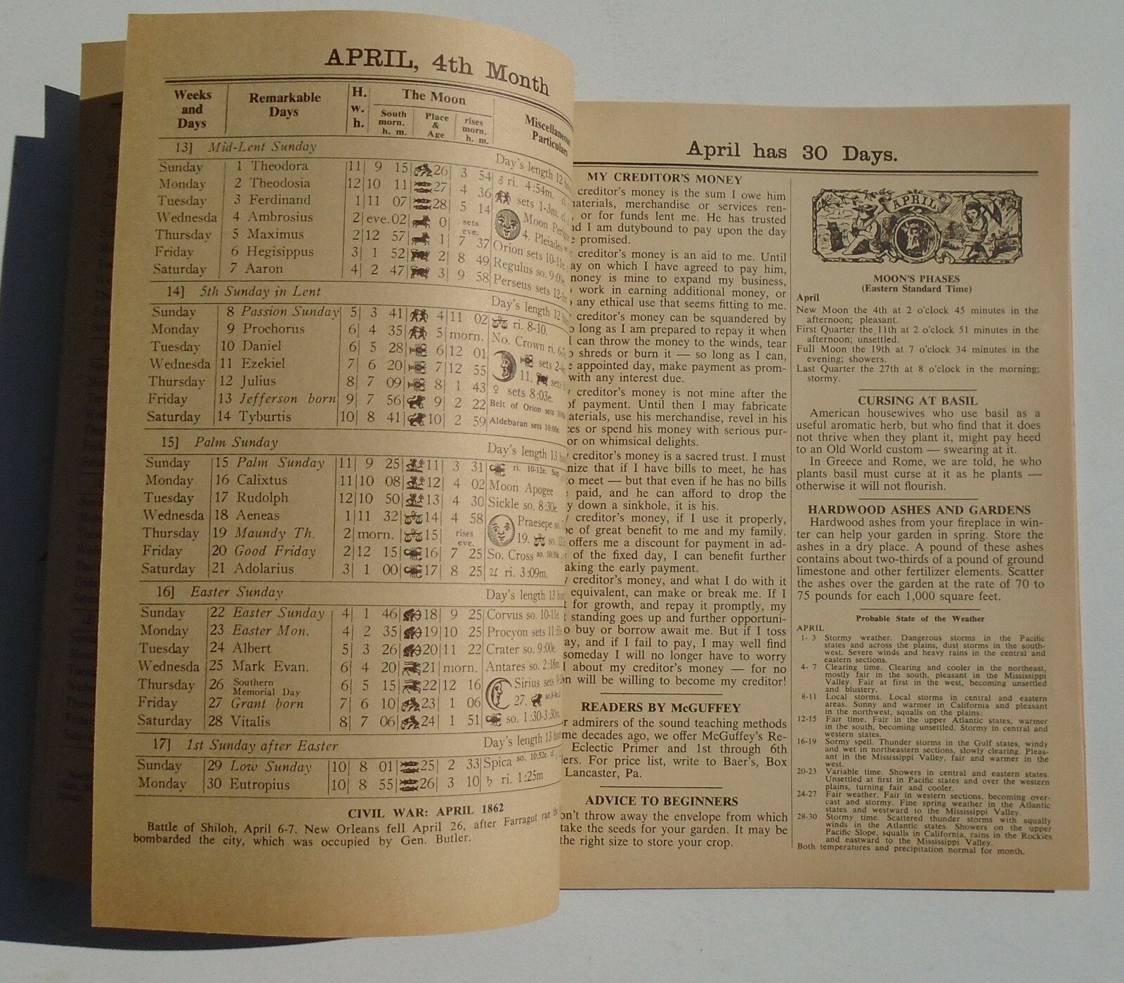John Baer’s Sons, Lancaster, PA 1962 Agricultural Almanac