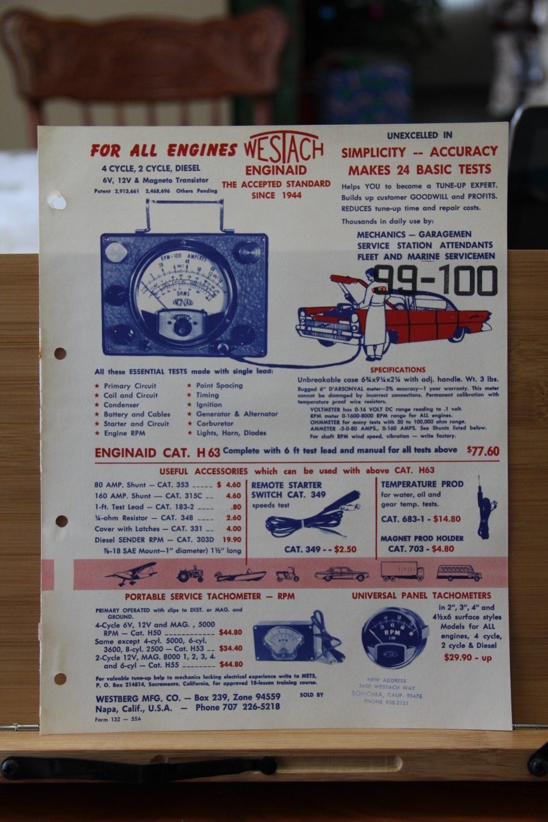 Brochure Westach EnginAid Engine Sevice Tester Westberg Manufacturing Napa CA