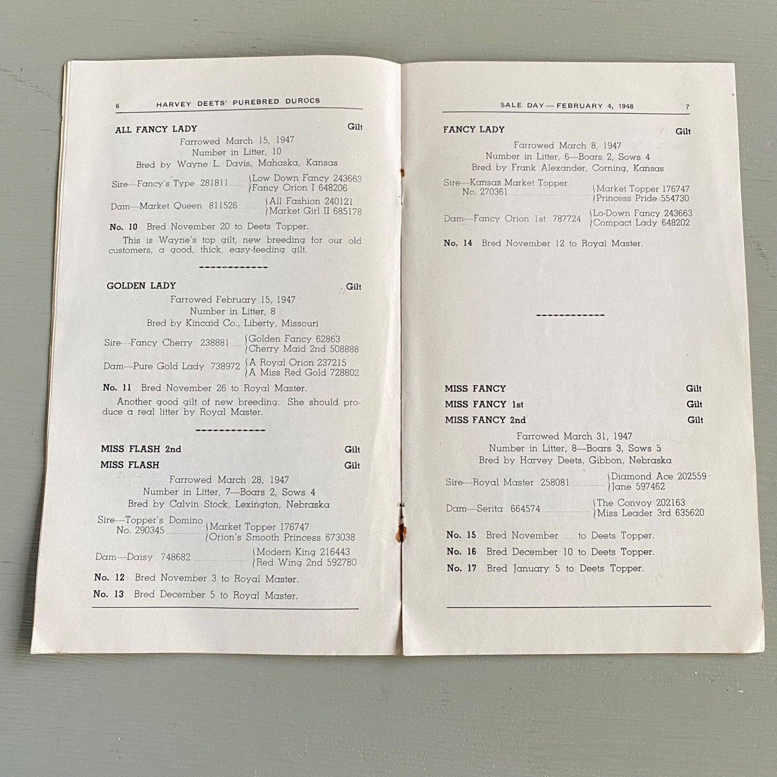 Vintage Purebred Durocs Hogs Pigs Sale Catalog Book Kearney Nebraska 1948