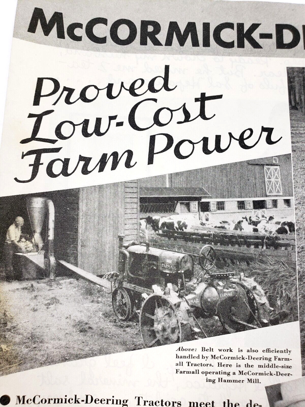 International Harvester McCormick Deering Vintage 1936 Tractor Ad Farm Power