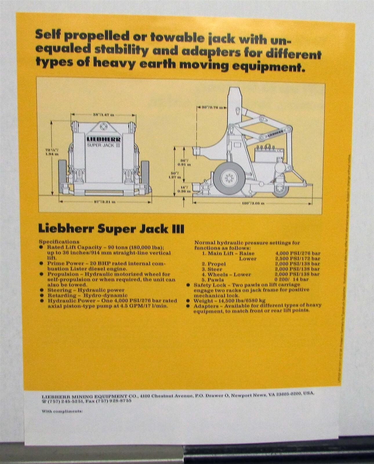 1998 Liebherr Super Jack III Specifications Construction Sales Brochure