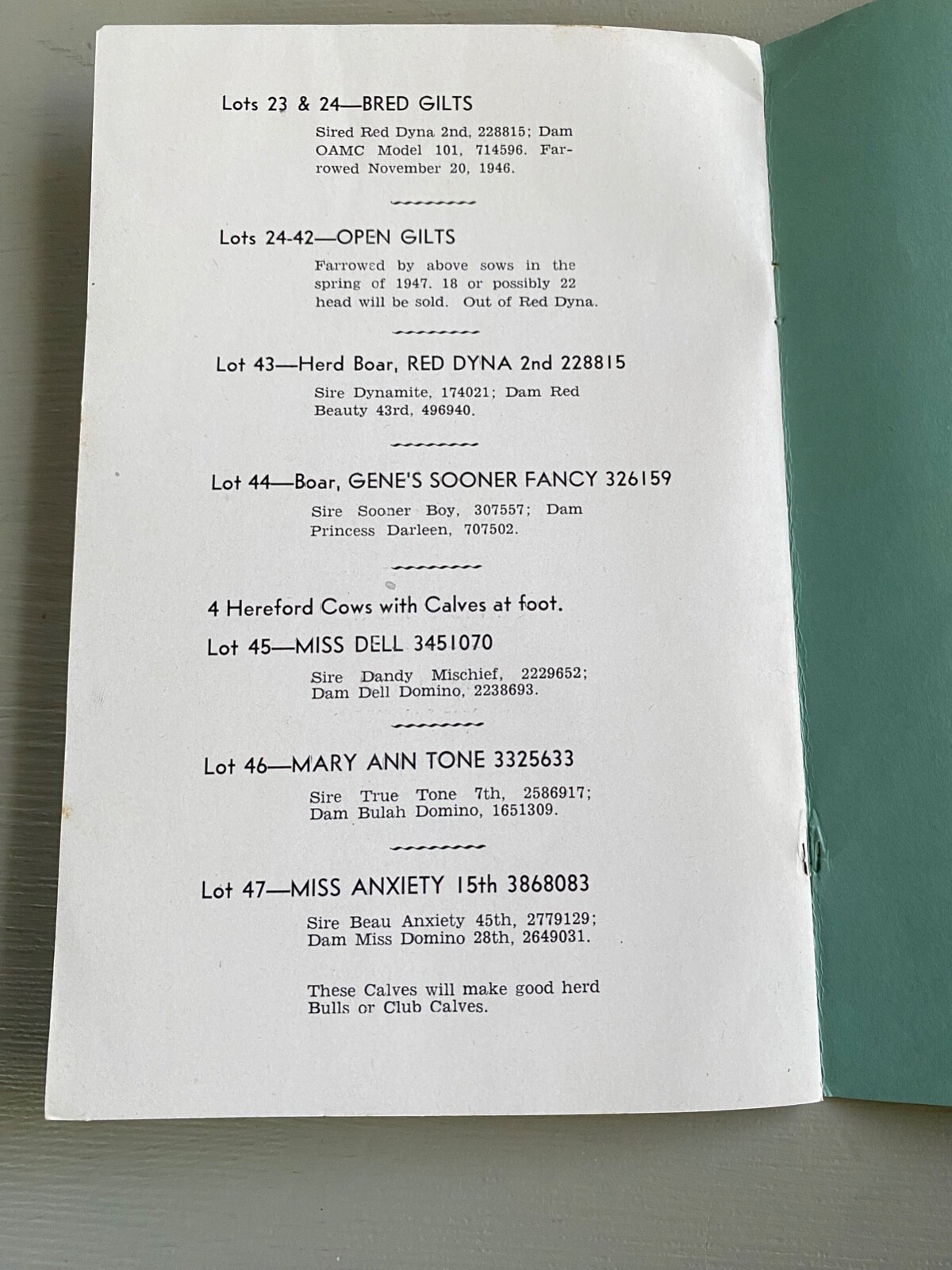 Vintage Purebred Durocs Hogs Pigs Sale Catalog Book Stillwater OK 1947 Farm Ag