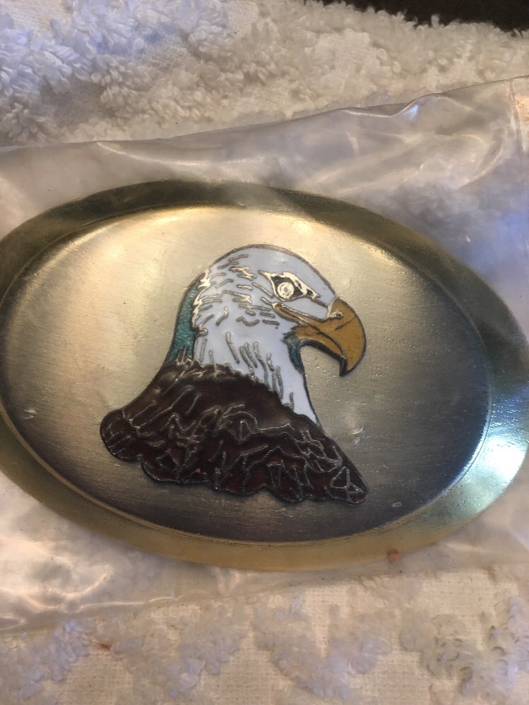 NEW Bald Eagle Enamel COLLECTOR BELT BUCKLE~Two Tone~HOOVER’S MFG. CO Patriotic