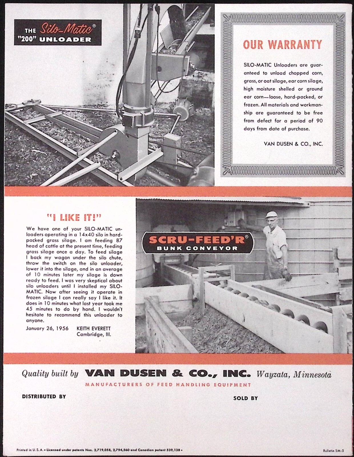 1950s Van Dusen & Co Silo Matic Unloader & Scru-Feed’r Bunk Conveyor Brochure
