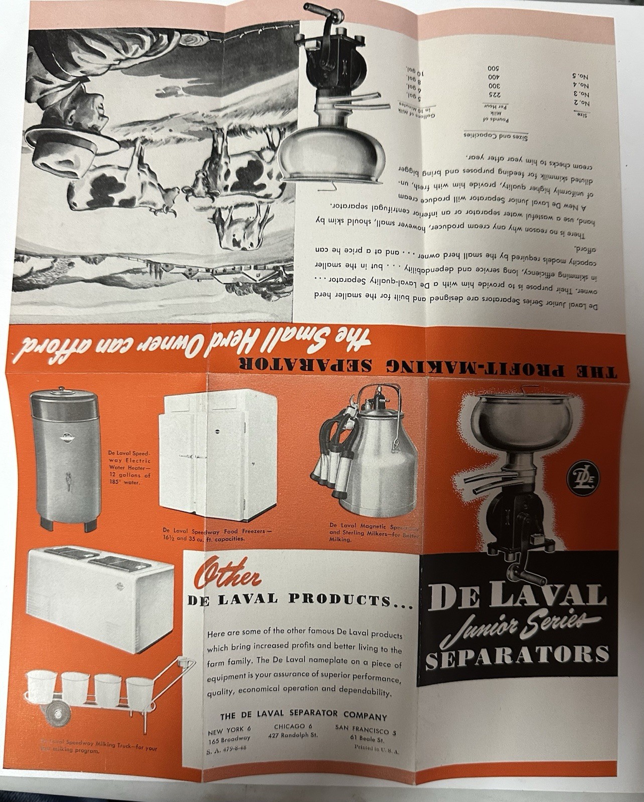 1950’s De Laval Junior Series Cream Separators pamphlet (22A)