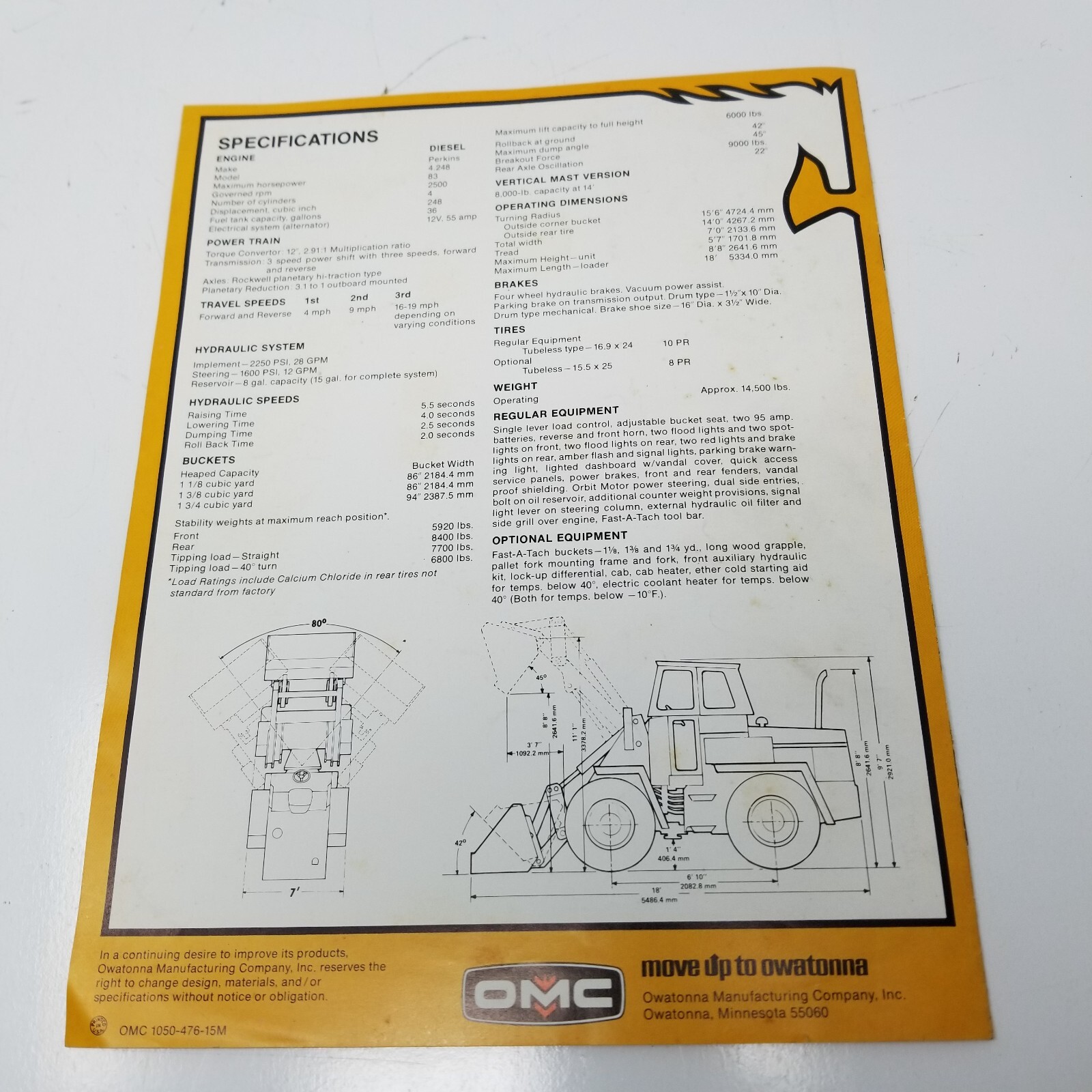 Owatonna 880 Articulated Mustang Backhoe 1980 Sales Brochure Photos Specs