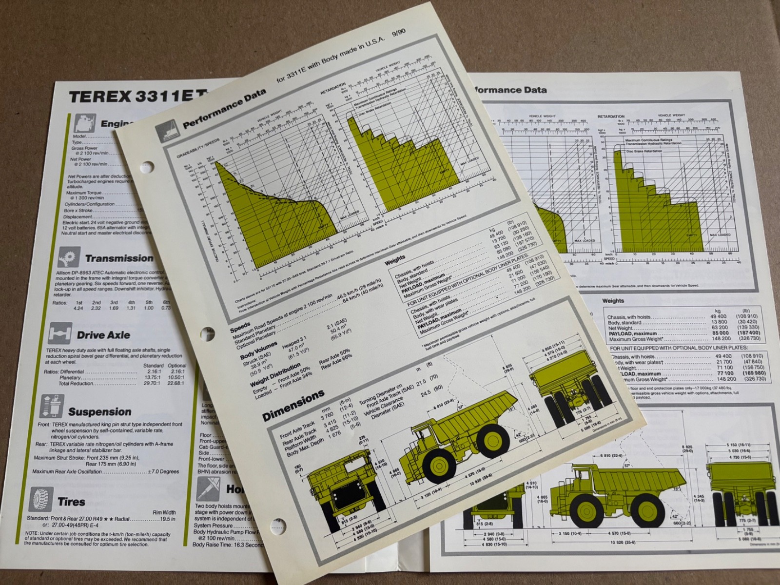 Vintage Terex 3311E Dump Truck Specifications Sales Brochure
