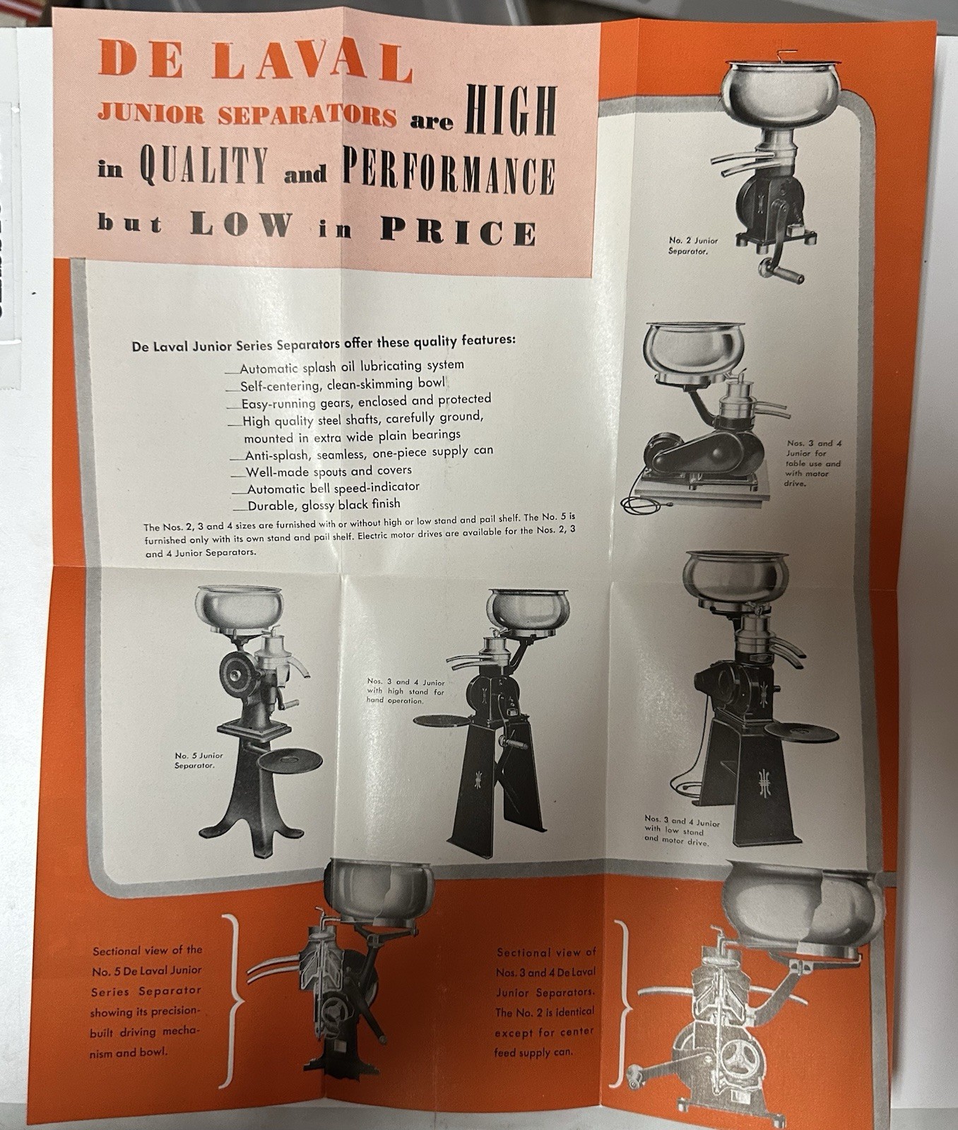 1950’s De Laval Junior Series Cream Separators pamphlet (22A)