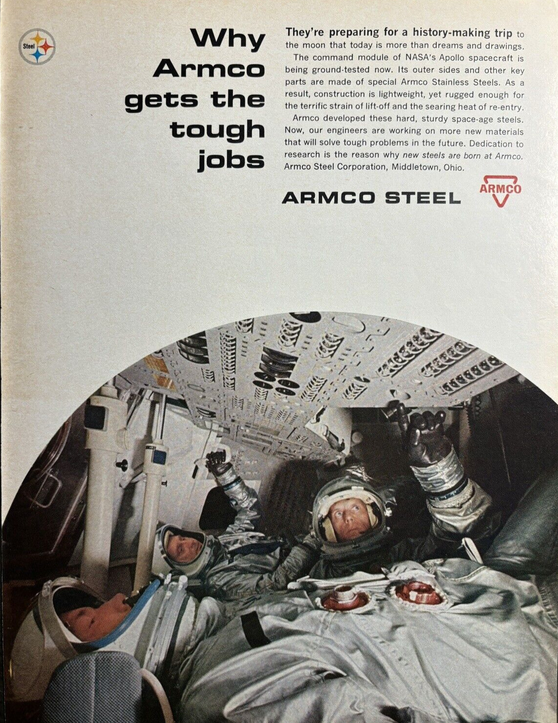 1965 Armco Steel Command Module NASA Space Craft Apollo Stainless VTG Print Ad