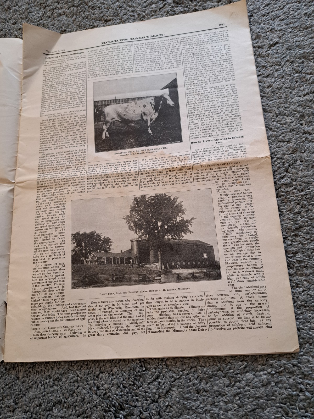 November 8 1907 Hoard’s Dairyman Newspaper Dairy Farming Magazine