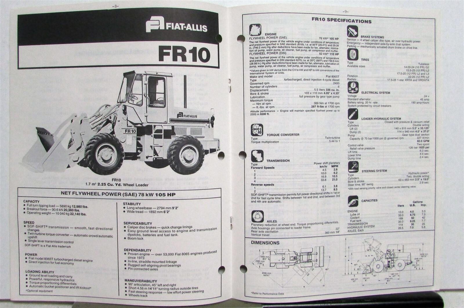 1982 Caterpillar Wheel Loader Fiat Allis Specs Construction Competitive Info