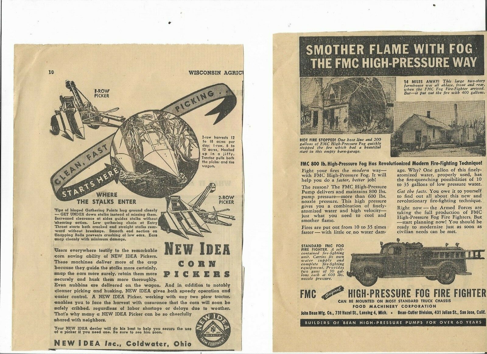 Wisconsin 1944 Agriculture Farm Household 12 ads New Idea Hinman Monarch Ball