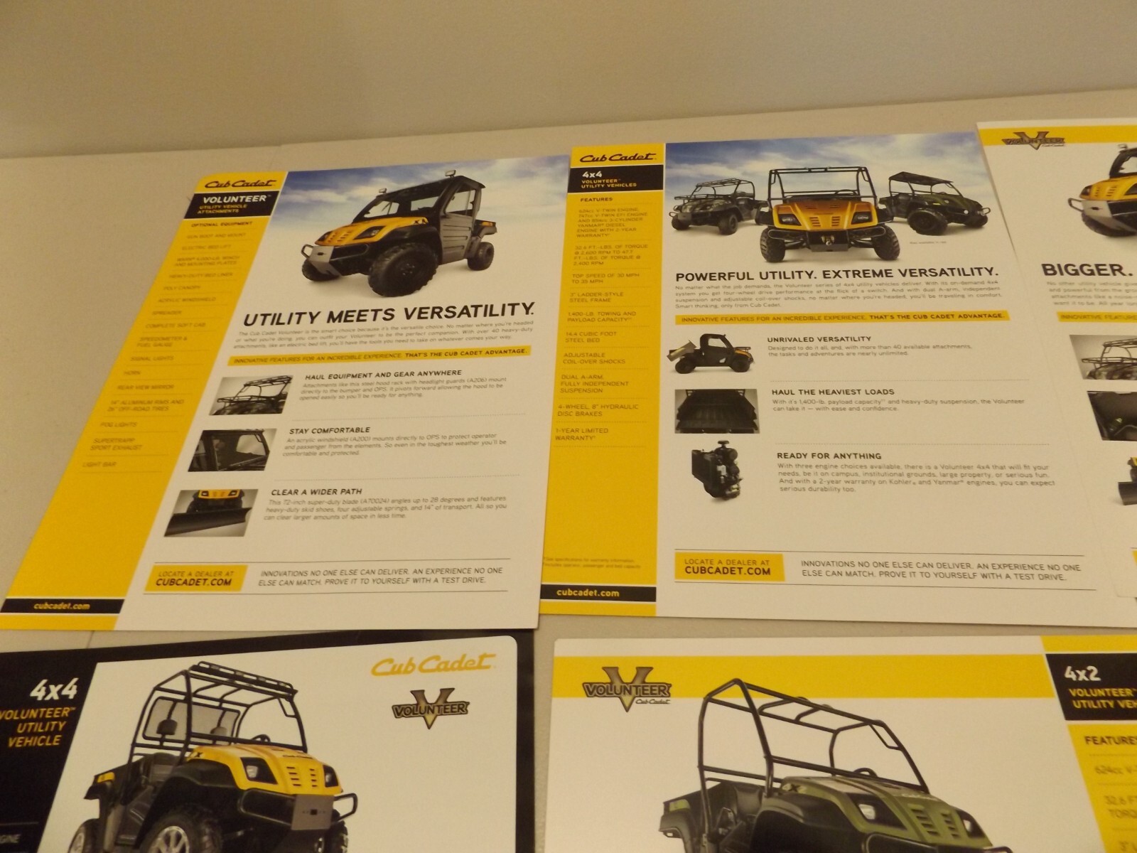 6-pc. CUB CADET VOLUNTEER UTILITY VEHICLES, LIT. 2009, 2010, 2011