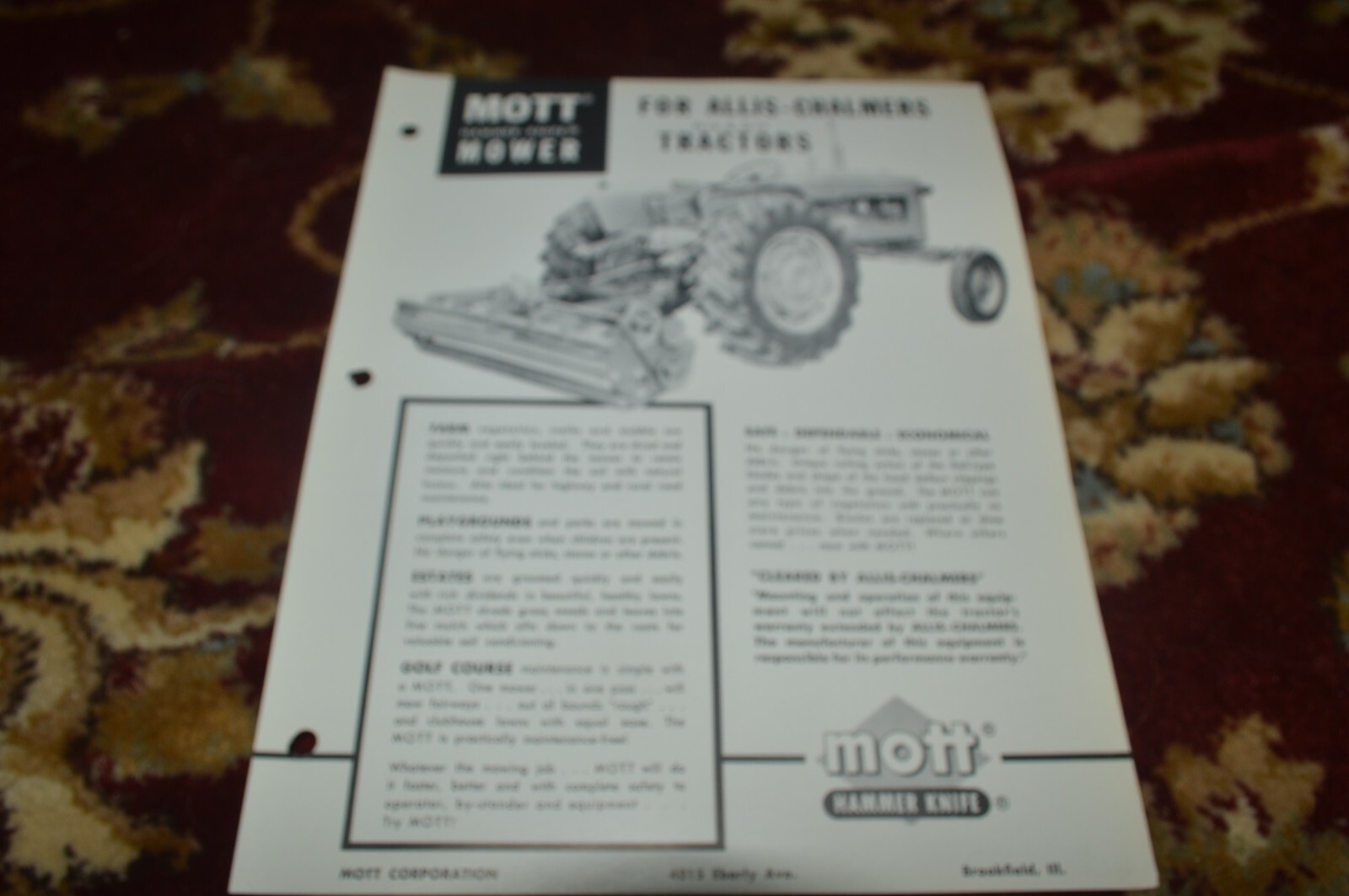 Allis Chalmers D-14 D-17 TRactor Mott Hammer Knife Mower Brochure FCCA