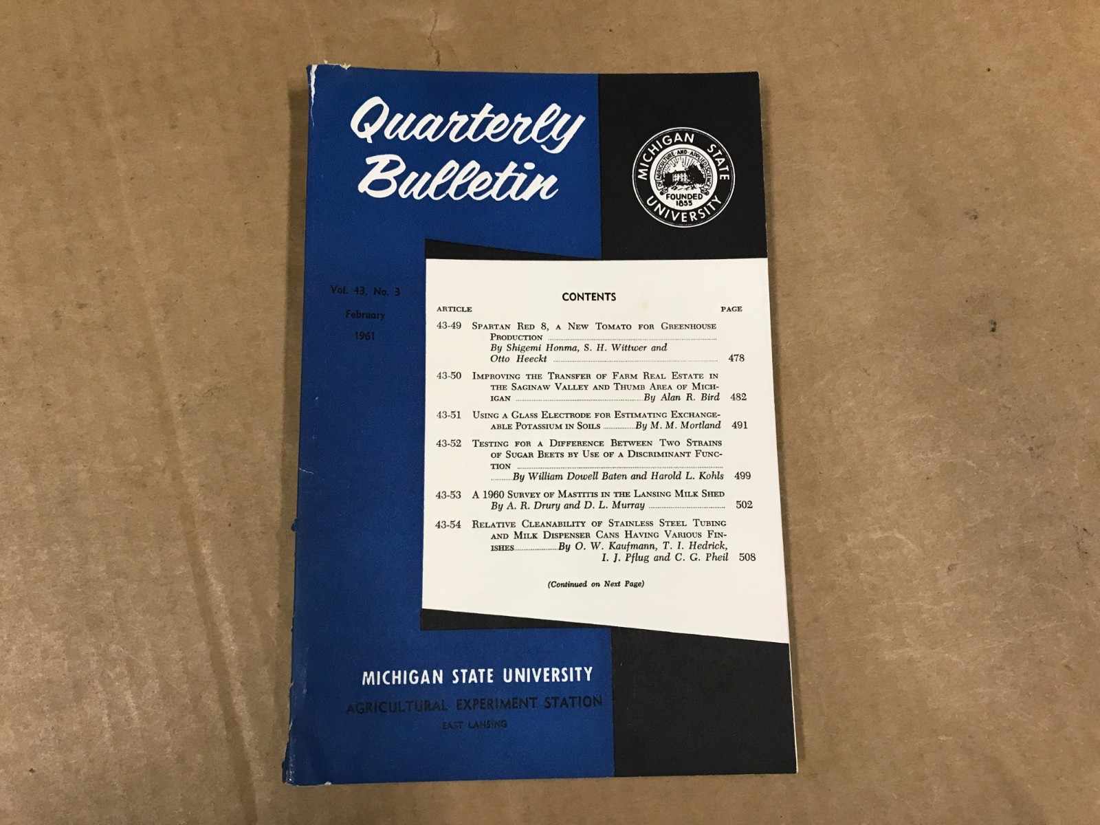 VTG Michigan State Agriculture Quarterly Bulletin – Vol. 43 No.3 – February 1961