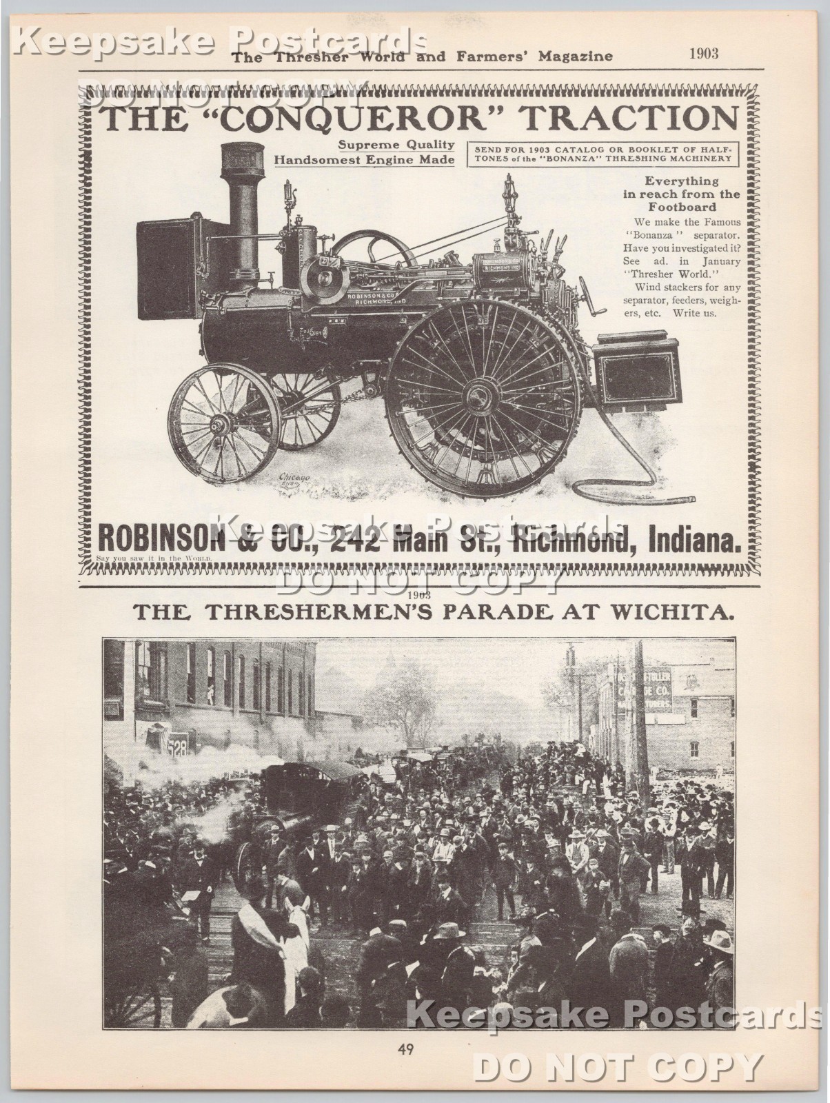Robinson & Co. Steam Engine & Threshermen’s Parade Wichita KS 1903 Farm Print Ad