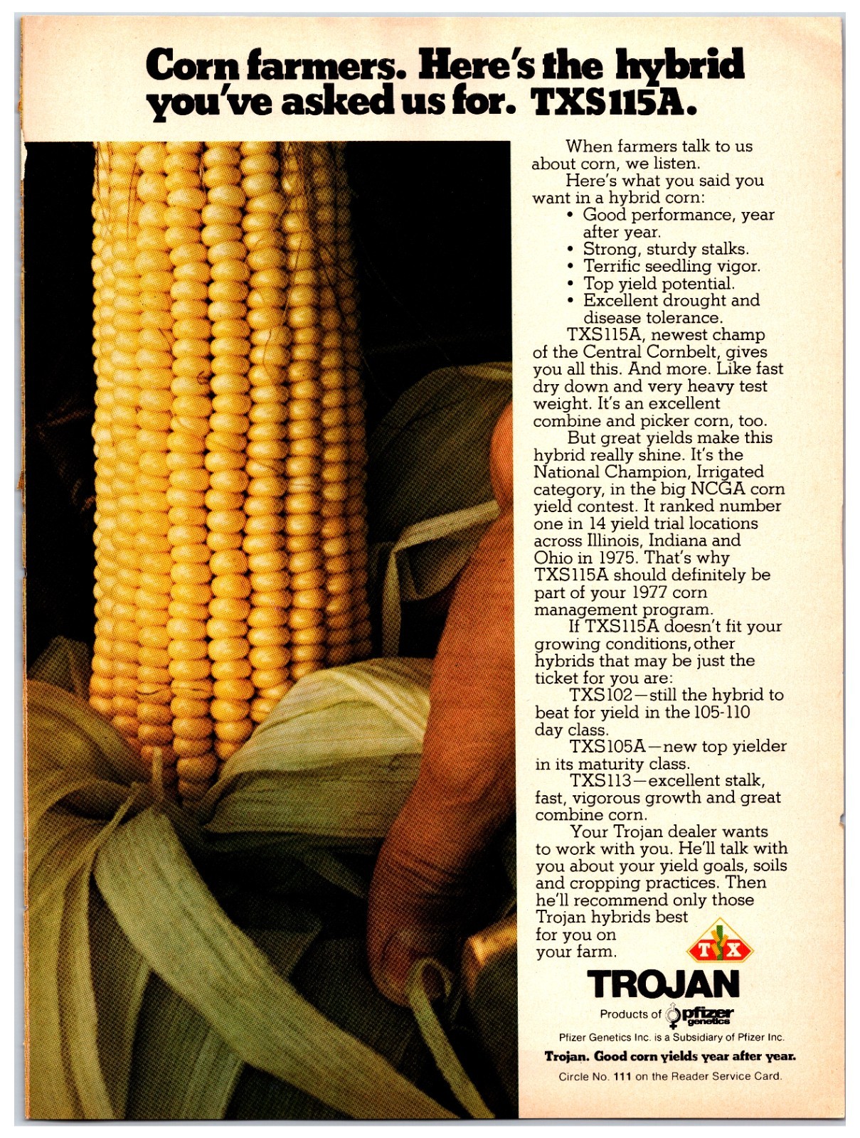 Vintage 1976 Trojan Corn Seeds – Original Print Ad (8in x 11in) Advertisement
