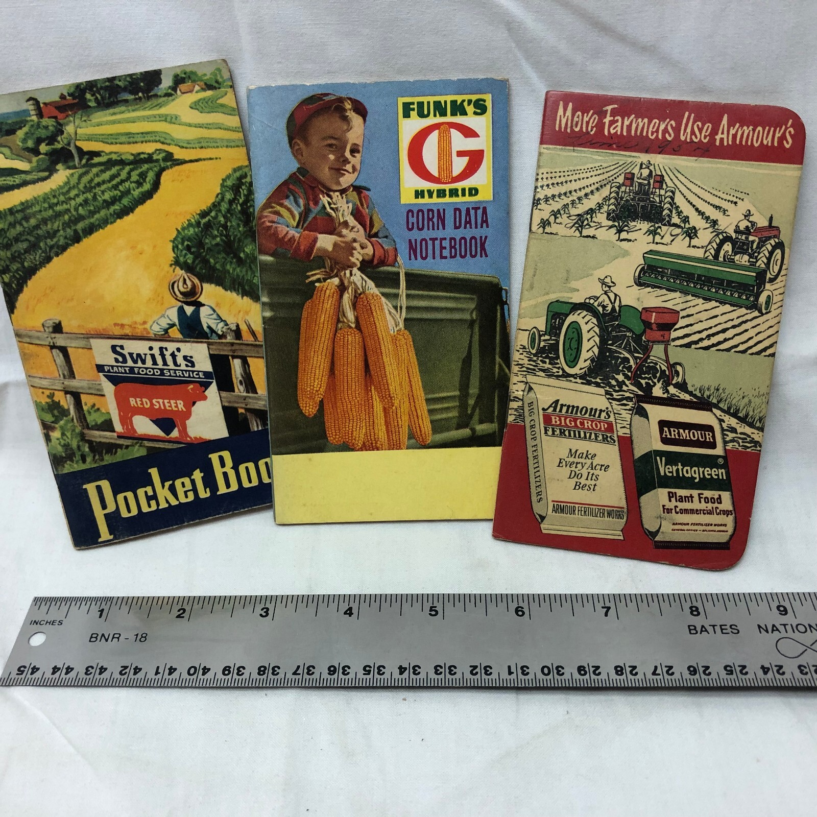 3 Vintage 1953 Farmers Pocket Notebooks Advertising Armour Swift’s Funk’s Hybrid
