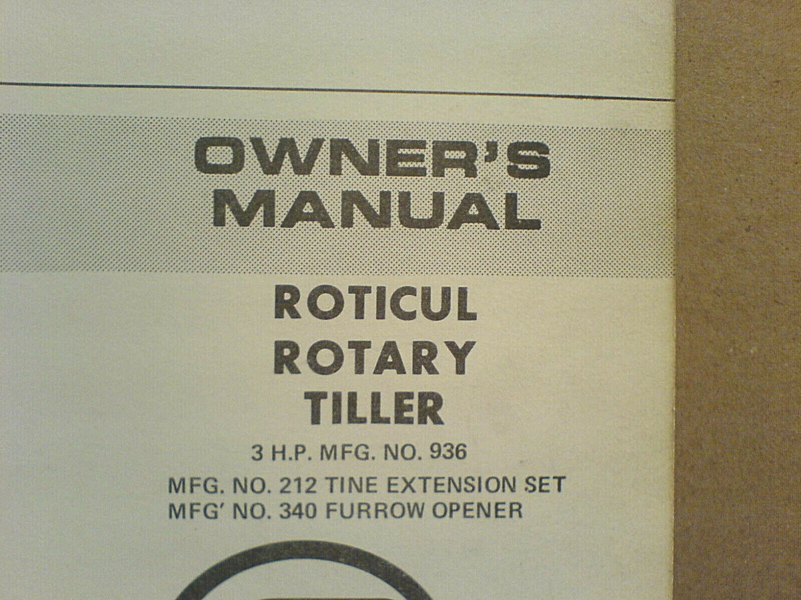 SIMPLICITY NO.936 3 H.P. ROTICUL TILLER, OWNERS AND PARTS MANUAL. ORIGINAL