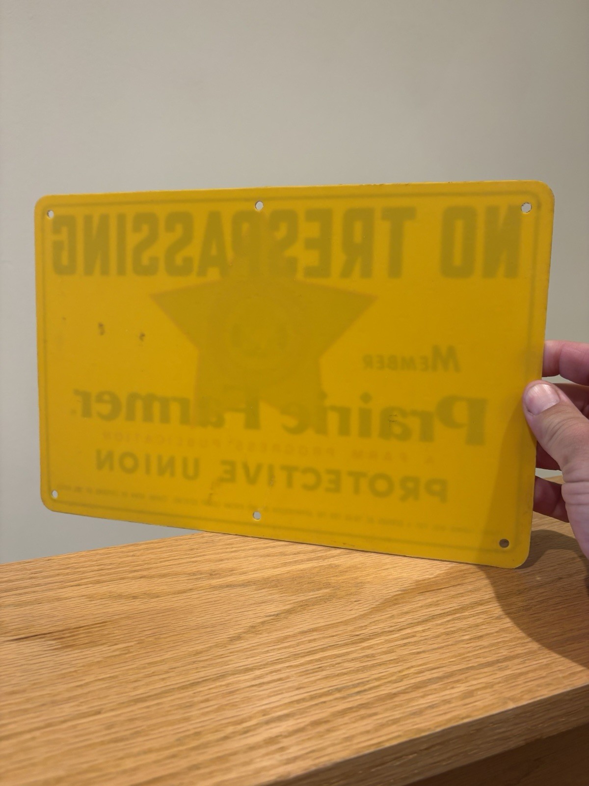 Vintage PRAIRIE FARMER PROTECTIVE UNION No Trespassing Sign 12″x8″ Plastic