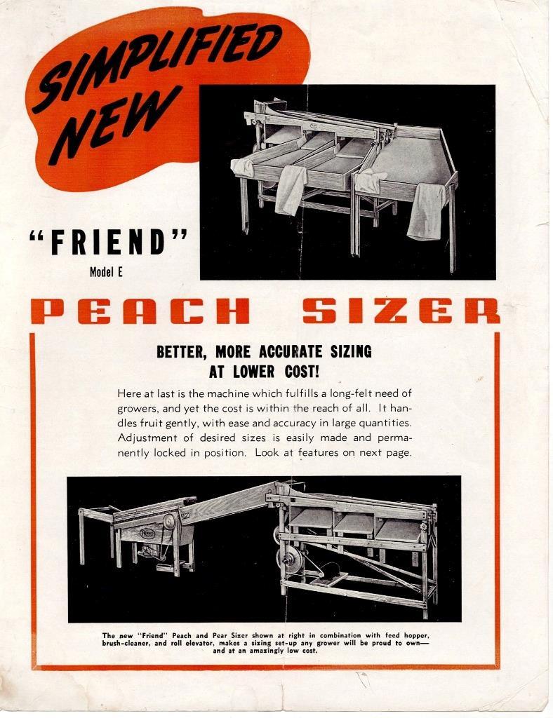 Peach Sizer Ad Sheet, “Friend” Manufacturing Co. Gasport, NY Illustrated c 1930s