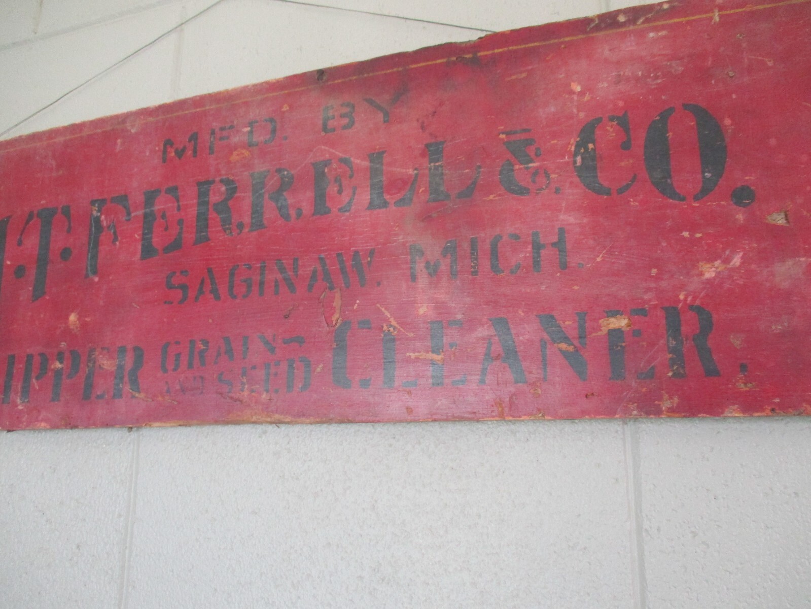 A.T.FERRELL & CO. CLIPPER & GRAIN CLEANER 1800’S WOOD SIGN SAGINAW MICHIGAN RARE