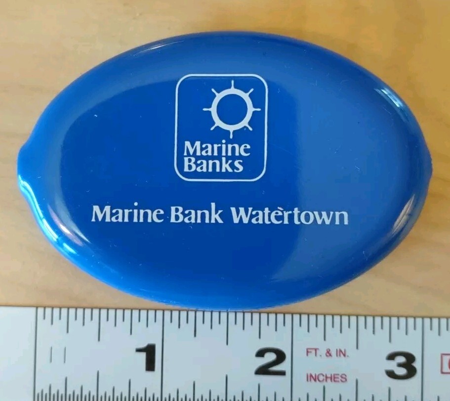 Marine Bank Watertown Vintage 1970’s Blue Oval Vinyl Coin Pouch