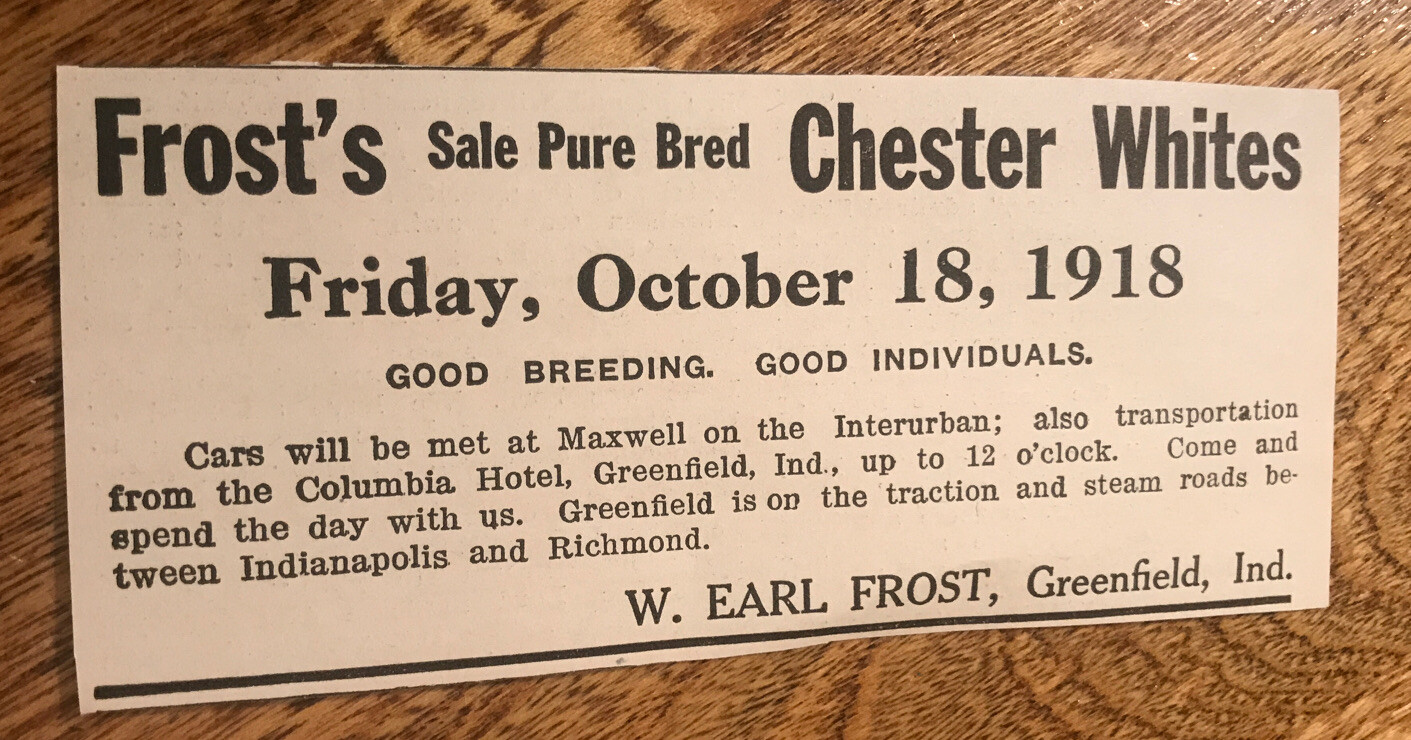 ORIGINAL 1918 Sow Public Sale Greenfield – Indiana – Farm Advertising – Hog Pig